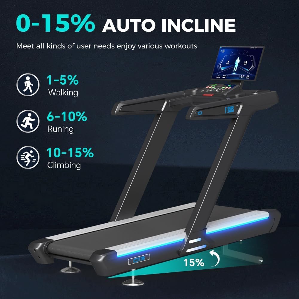 Premium Motorized Treadmill with Screen Projection, 15% Auto Incline Run Mill with 3.0HP Powerful Motor, 22" Wide Deck, Shock Absorption, Quiet Walking Pad Treadmill for Home Gym