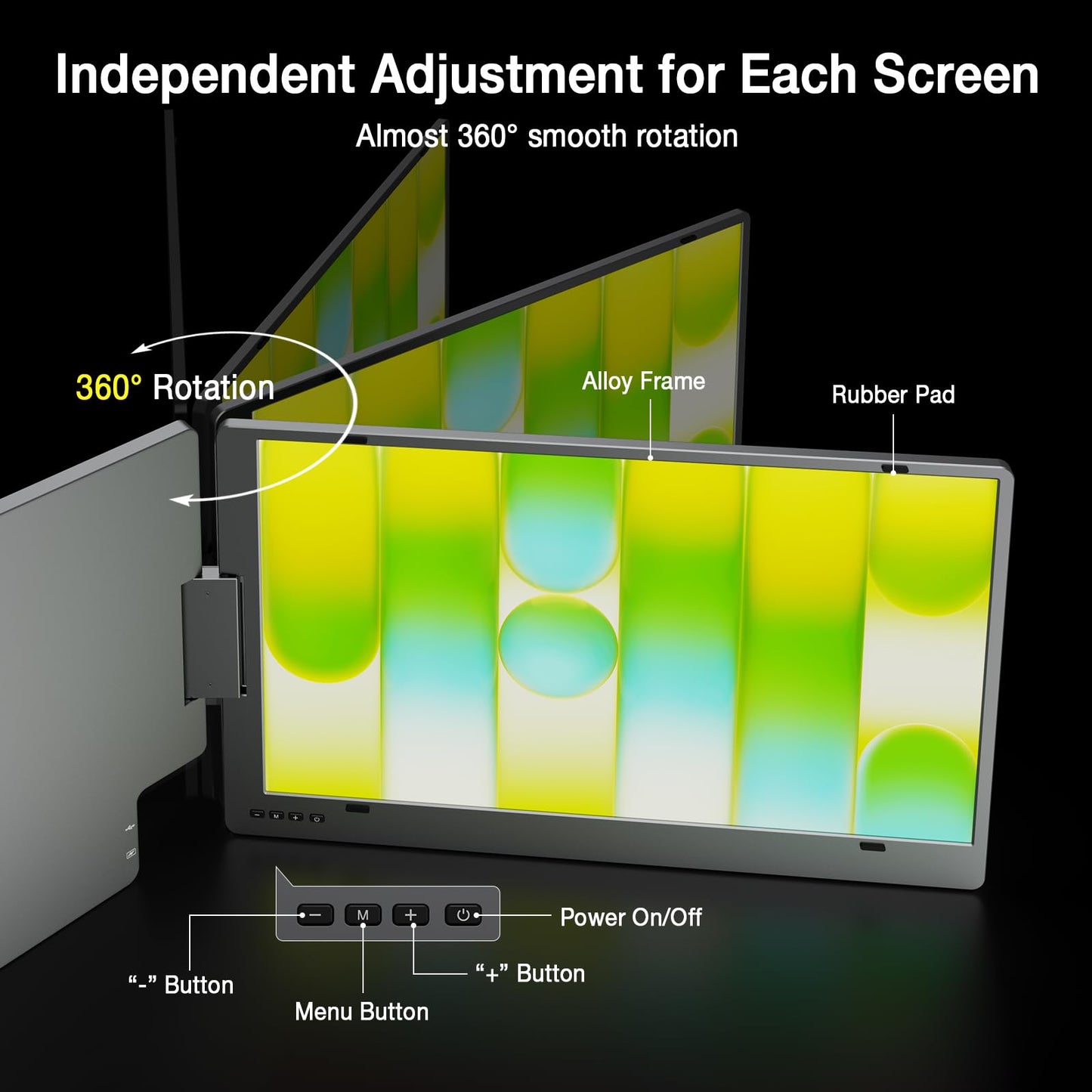 KYY Triple Laptop Screen Extender, 1080P FHD IPS 15.6" Travel Monitor, One Cable USB-C Portable Monitor, Dual Screen for 12"-17'' Laptops, Full Alloy, 360° Rotation & Kickstand, X90D (Driver Need)