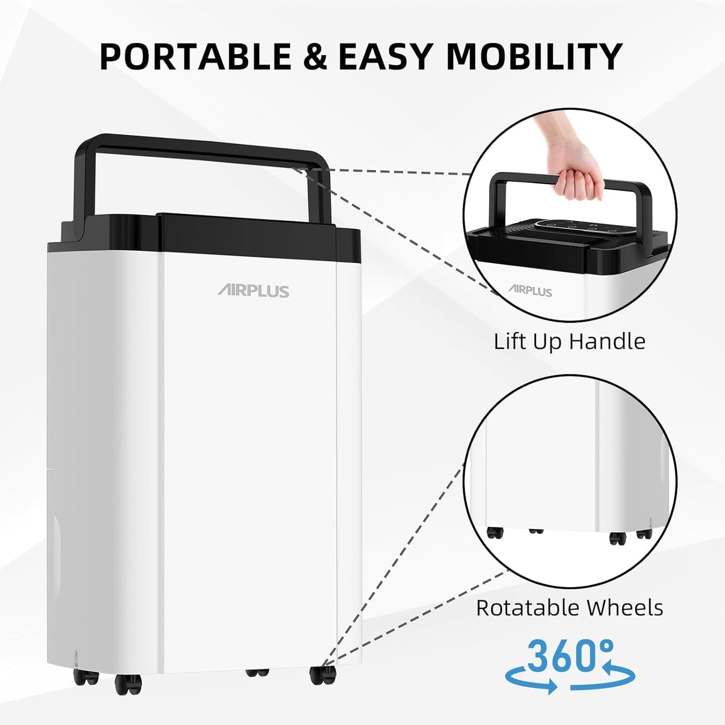 AIRPLUS 5500 Sq. Ft Dehumidifiers for Home, 80 Pints Dehumidifier for Basement with Drain Hose, Continuous Drainage, Intelligent Humidistat, Dehumidifier for bathroom, bedroom, Large Room, 1909