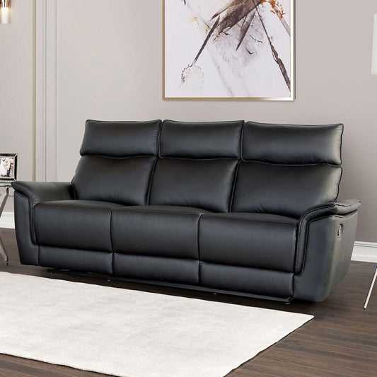 Furniture of America Kaelan Modern Leather Recliner Sofa with Padded Armrests and High Density Foam, Reclining Sectional Couch for Living Room, Office, Home Theater, FSC Certified, Black
