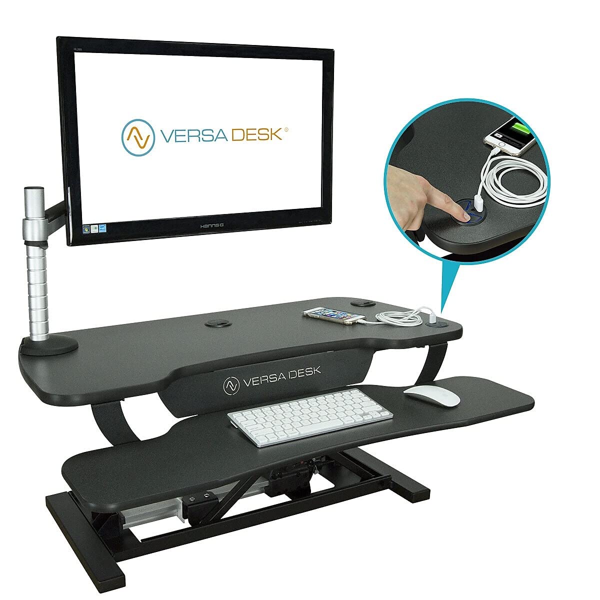 VERSADESK® PowerPro™ 36” x 24” Standing Desk Converter | 7.75” - 23.5” Electric Height Adjustable Sit to Stand Desk Riser w/Keyboard Tray & USB Hub - Ergonomic Workstation for Home & Office, Black