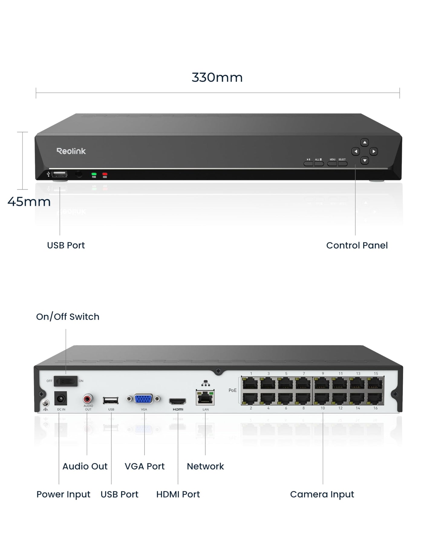 REOLINK 16CH PoE NVR for Home Security Camera System, 24/7 Recording(HDD Not Included), Smart Human/Vehicle/Animal Detection, Plug & Play, Support Up to 16TB, RLN16-410-NHD