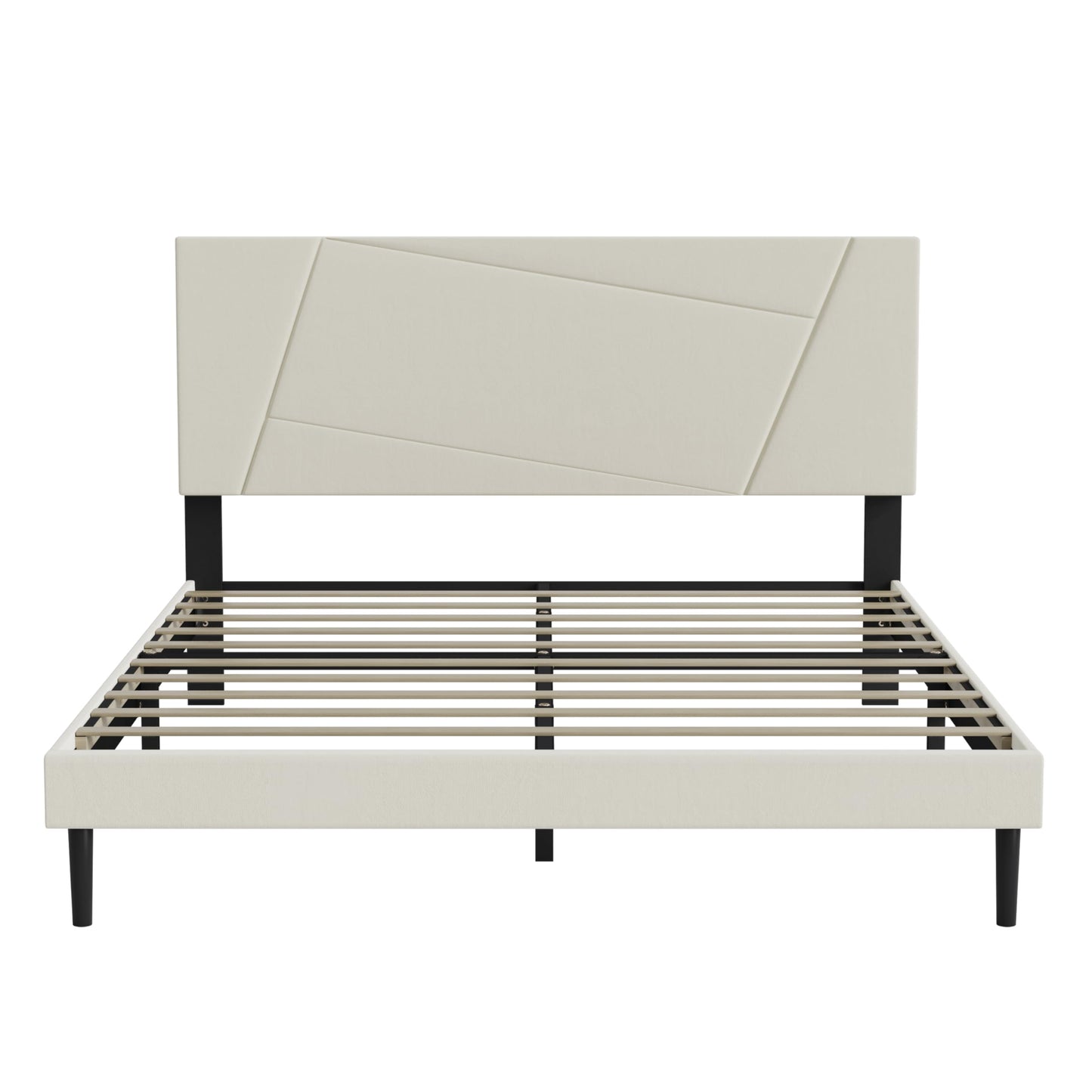 ZZBINUS Queen Size Bed Frame, Queen Size Platform Bed Frame with Headboard, Upholstered Headboard, Sturdy Wooden Slats, Noiseless No Box Spring Required, Easy to Assemble, Beige