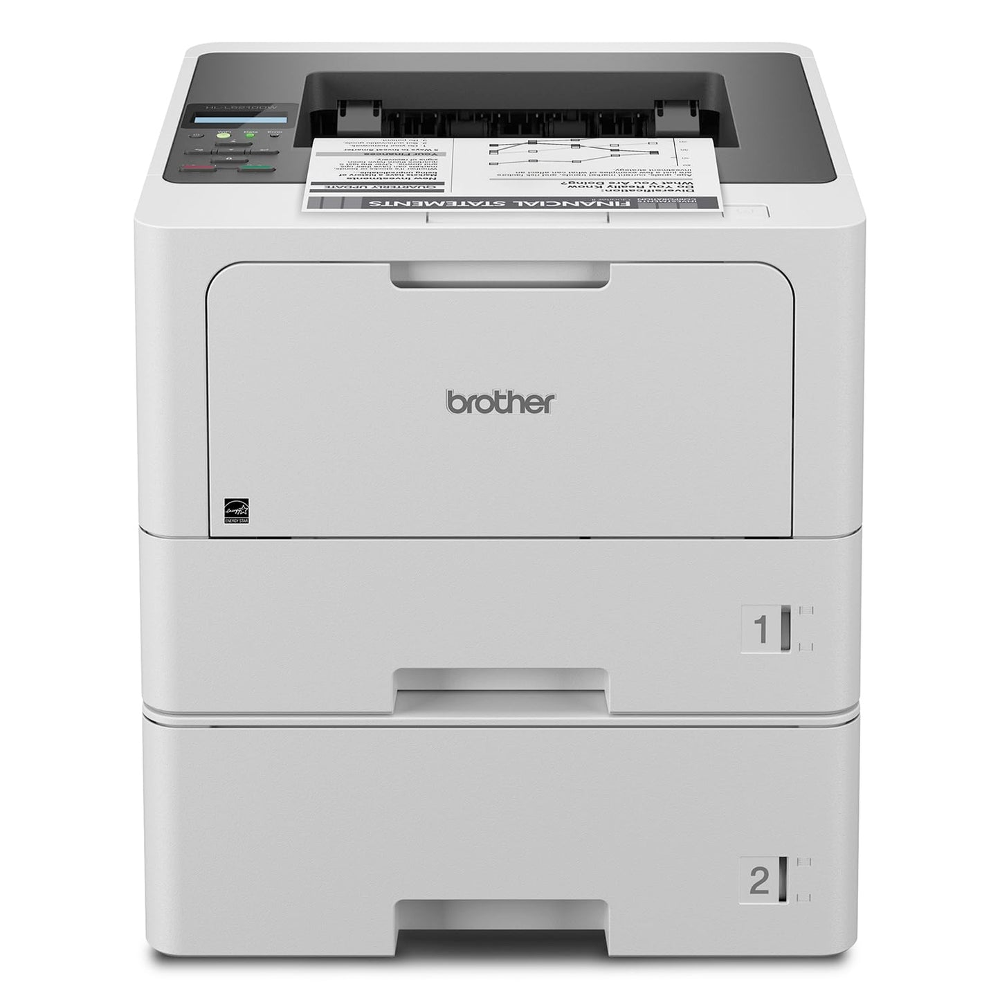 Brother HL-L5210DWT Business Monochrome Laser Printer with Dual Trays, Wireless and Gigabit Ethernet Networking, Duplex Printing, Large Paper Capacity, and Mobile Printing, White