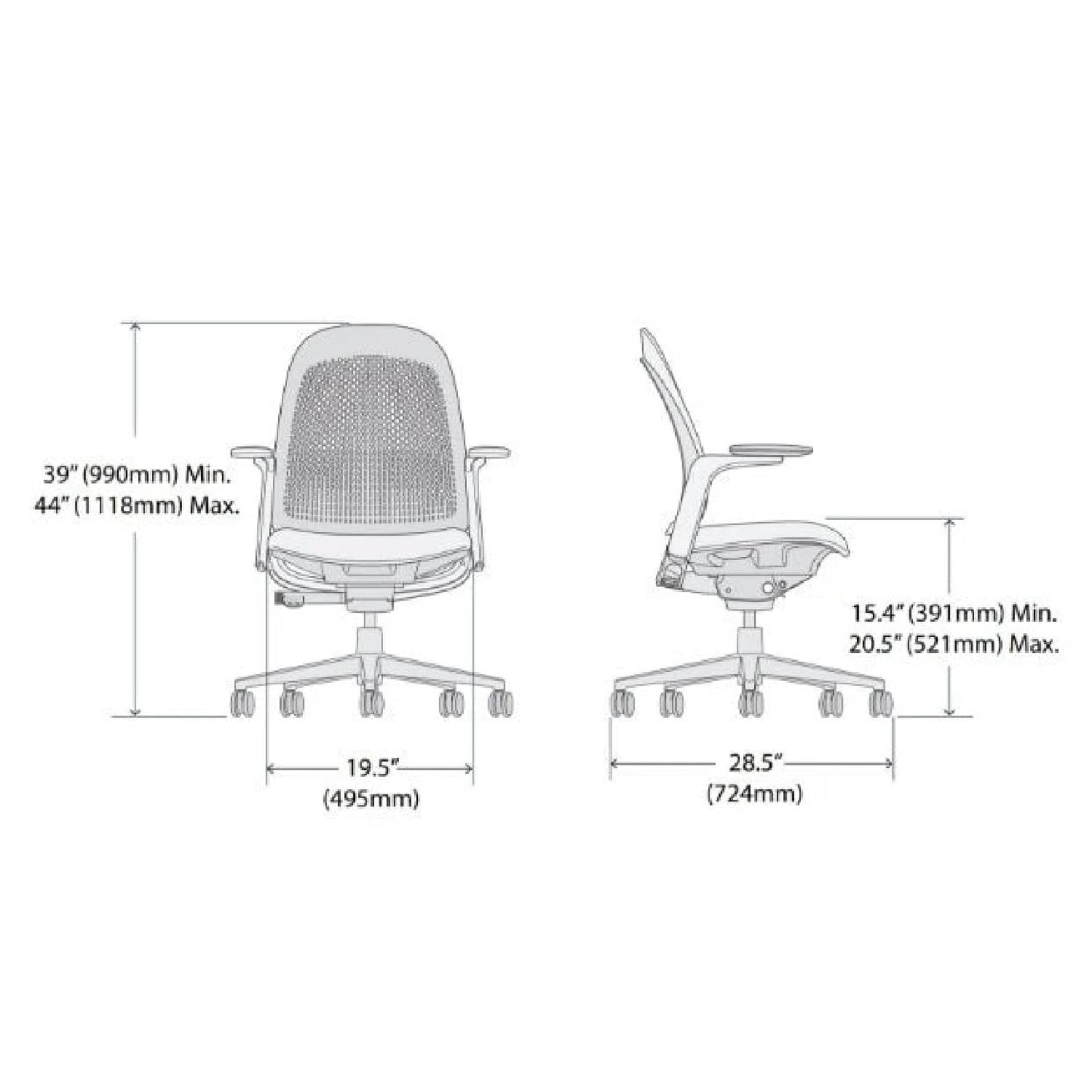 Haworth Breck Office Chair - Ergonomic Desk Seat with Height-Adjustable Lumbar Support, Black Trim, and 4D-Arms (Coal)