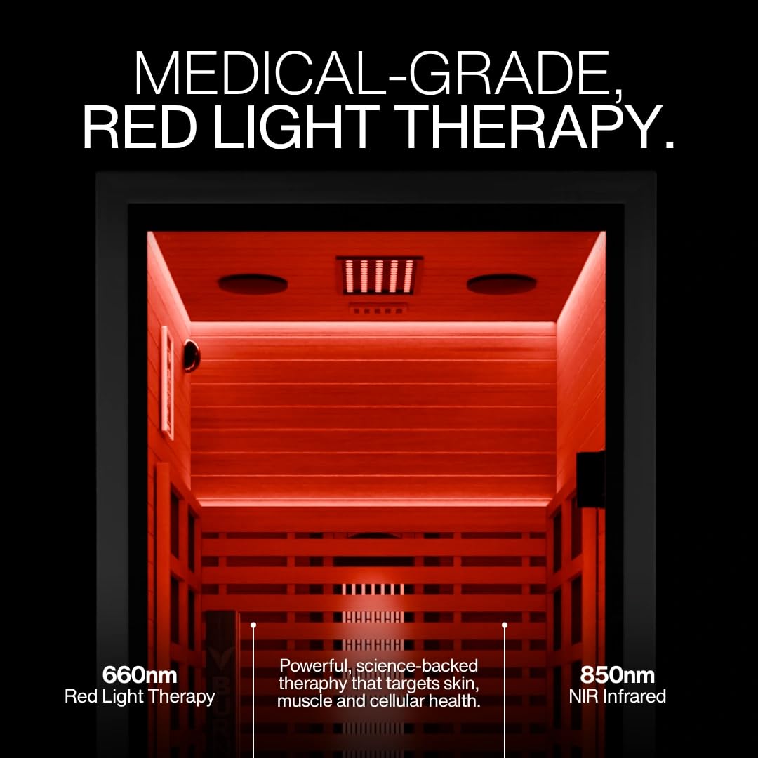 Burneek Infrared Sauna - Sauna Box for Home Sauna with Quartz Heaters, Low EMF, Chromotherapy, Bluetooth Speakers - Red Light Sauna for Relaxation & Wellness, Infrared Sauna with Red Light Therapy