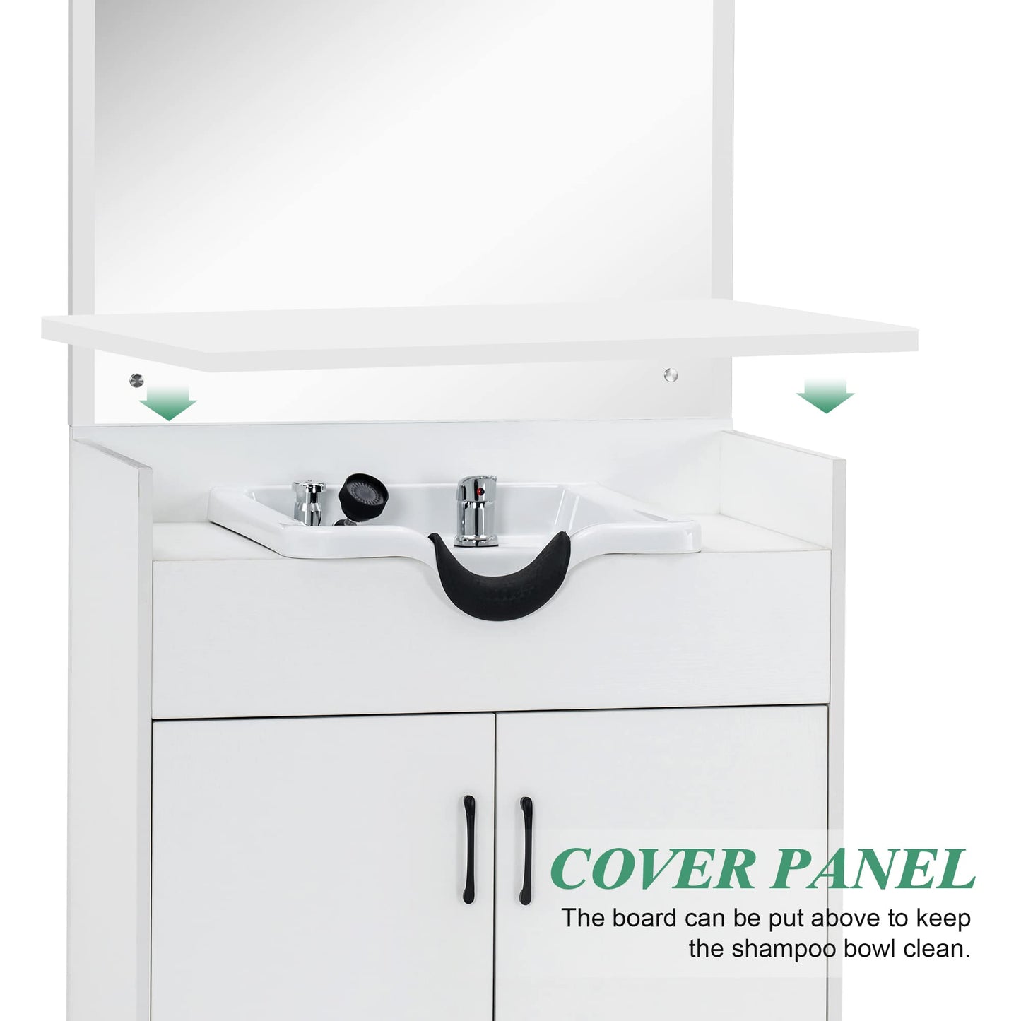 BarberPub Backwash Shampoo Bowl Sink Chair Station with Mirror Salon Styling Cabinet Spa Equipment 3130 (White)