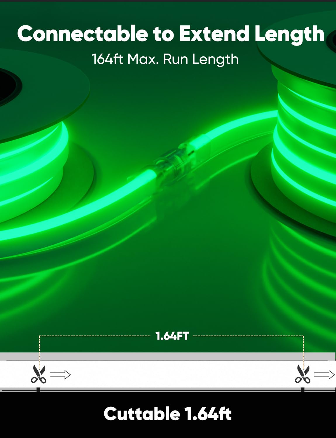 HeliosRibbon 16FT Green LED Neon Rope Lights, Waterproof, Flexible, ETL Listed, Connectable, Model HR-MNEON-GREEN-5M