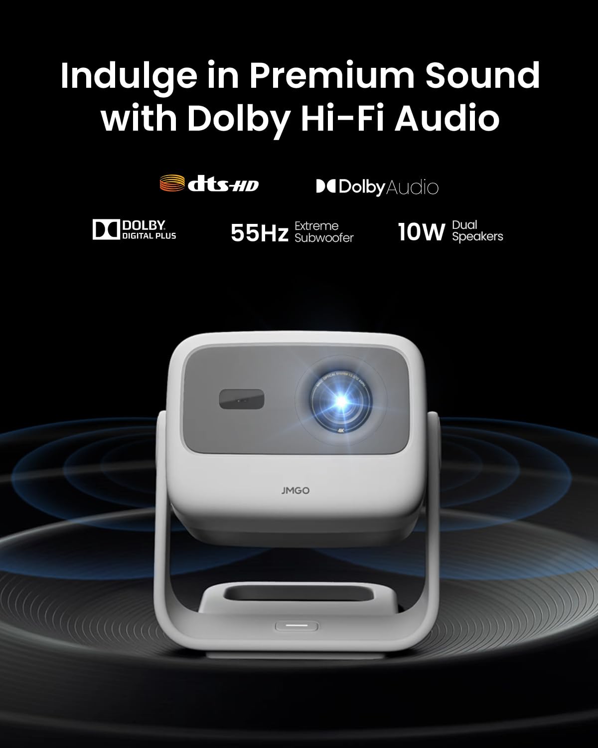 JMGO N1S 4K Smart Portable Projector, Triple Laser, 1100 ISO Lumens, Gimbal Instant Auto Focus, Google TV, Netflix, 110% BT.2020, Wi-Fi 6, HDR10, 10W Dolby Audio, Blu-ray 3D, 200" for Home.