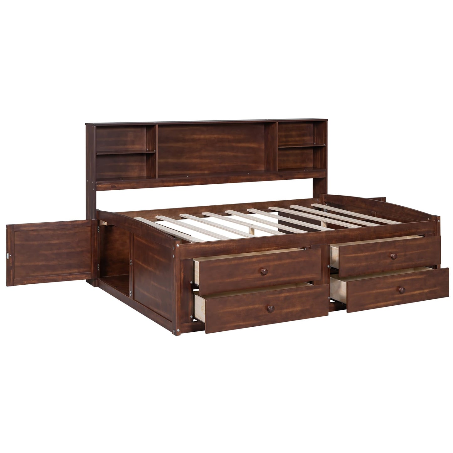 Merax Wooden Captain Bed Frame with Storage,Full Size Platform Bed with Built-in Storage Shelves,4 Drawers and 2 Cabinets,Full Size Daybed for Living Room