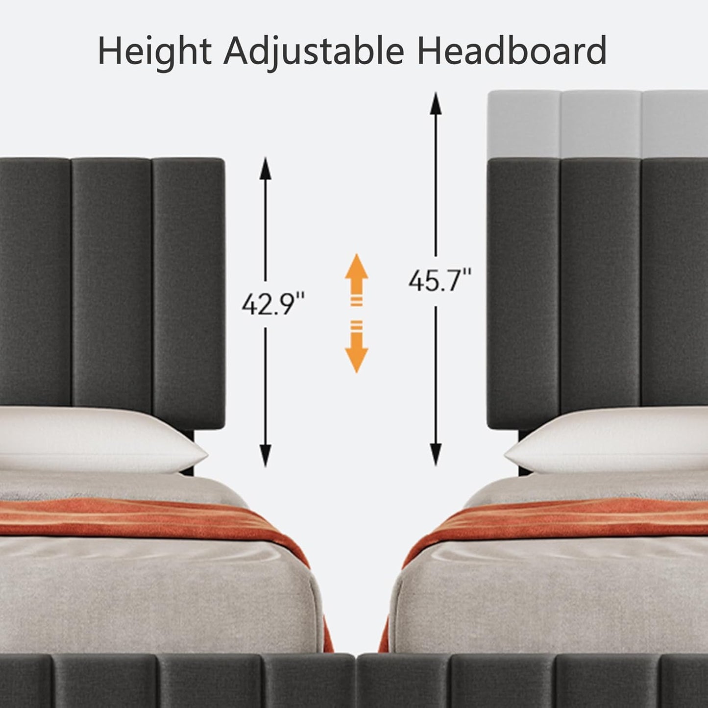 Garvee King Size Bed Frame, Linen Upholstered Platform Bed Frame with 4 Storage Drawers, Adjustable Height Headboard, No Box Spring Needed, Easy Assembly, Grey