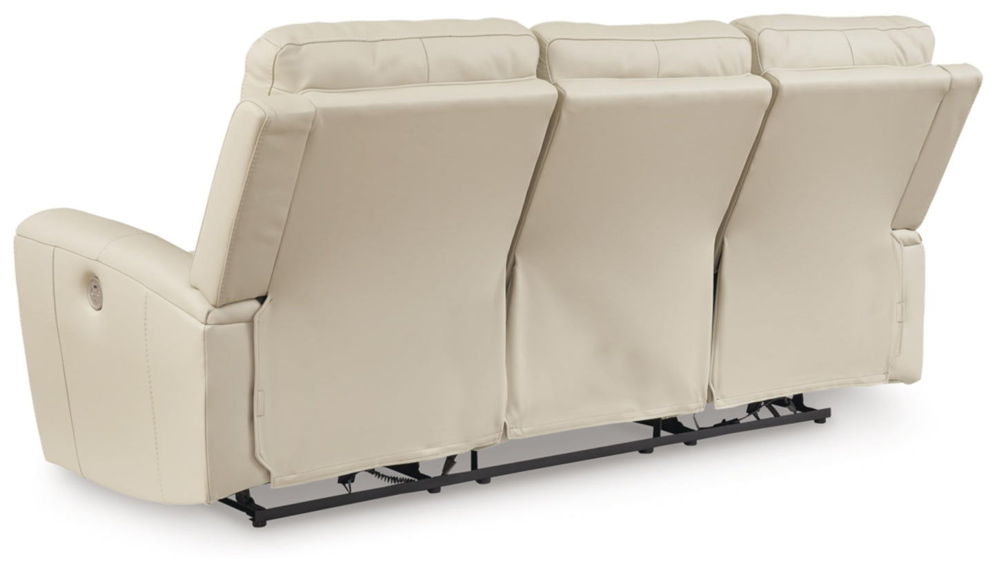 Signature Design by Ashley Dahlmoore Modern Leather Match Power Reclining Sofa with USB Ports, Beige