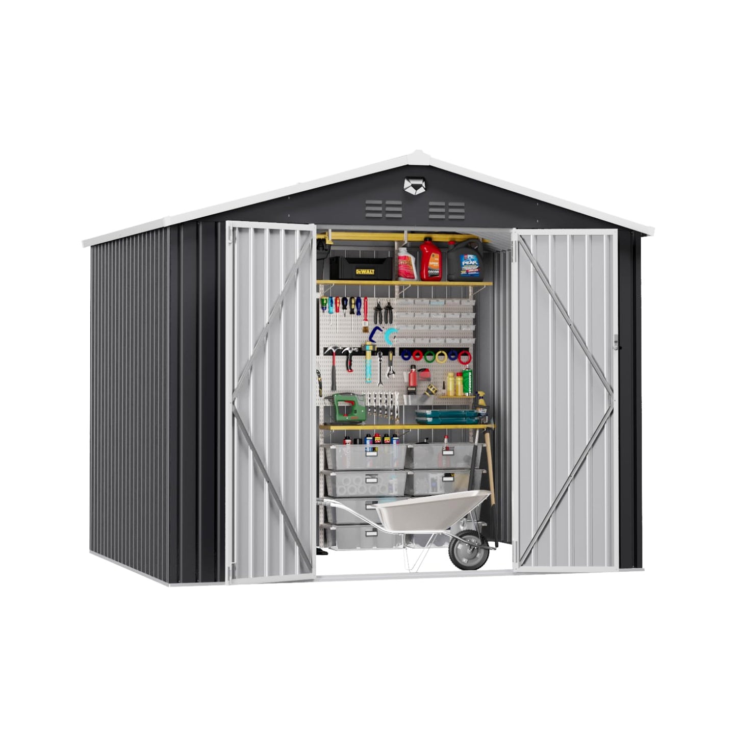 Softkiss 10x8 FT Outdoor Storage Shed, Metal Garden Shed - Tool Storage Sheds with Lockable Doors, Waterproof Outside Storage Building for Backyard, Patio (Black; Floor Not Included)