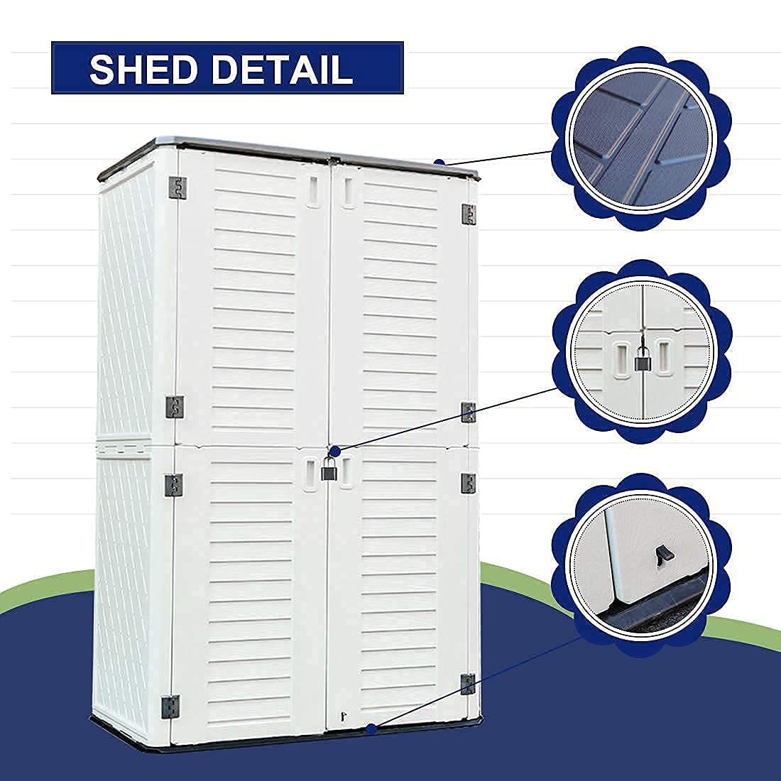 KINYING Outdoor Storage Shed Waterproof, Resin Vertical Storage Cabinet Double-Layered, Versatile to Store Patio Furniture, Garden Tools, Pool Accessories,Mower (66 Cu.ft,White)