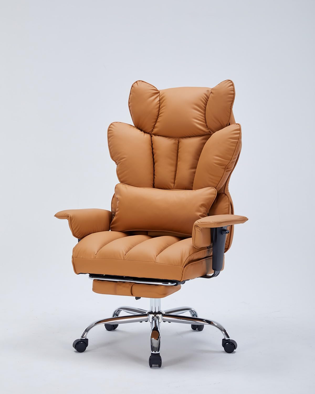 Big and Tall Office Chair, 400lbs Executive Leather Office Chair with Footrest, Ergonomic Gaming Chair for Adults, High Back Desk Chair with Lumbar Support, Wide Seat, 150 Degree Reclining, Brown