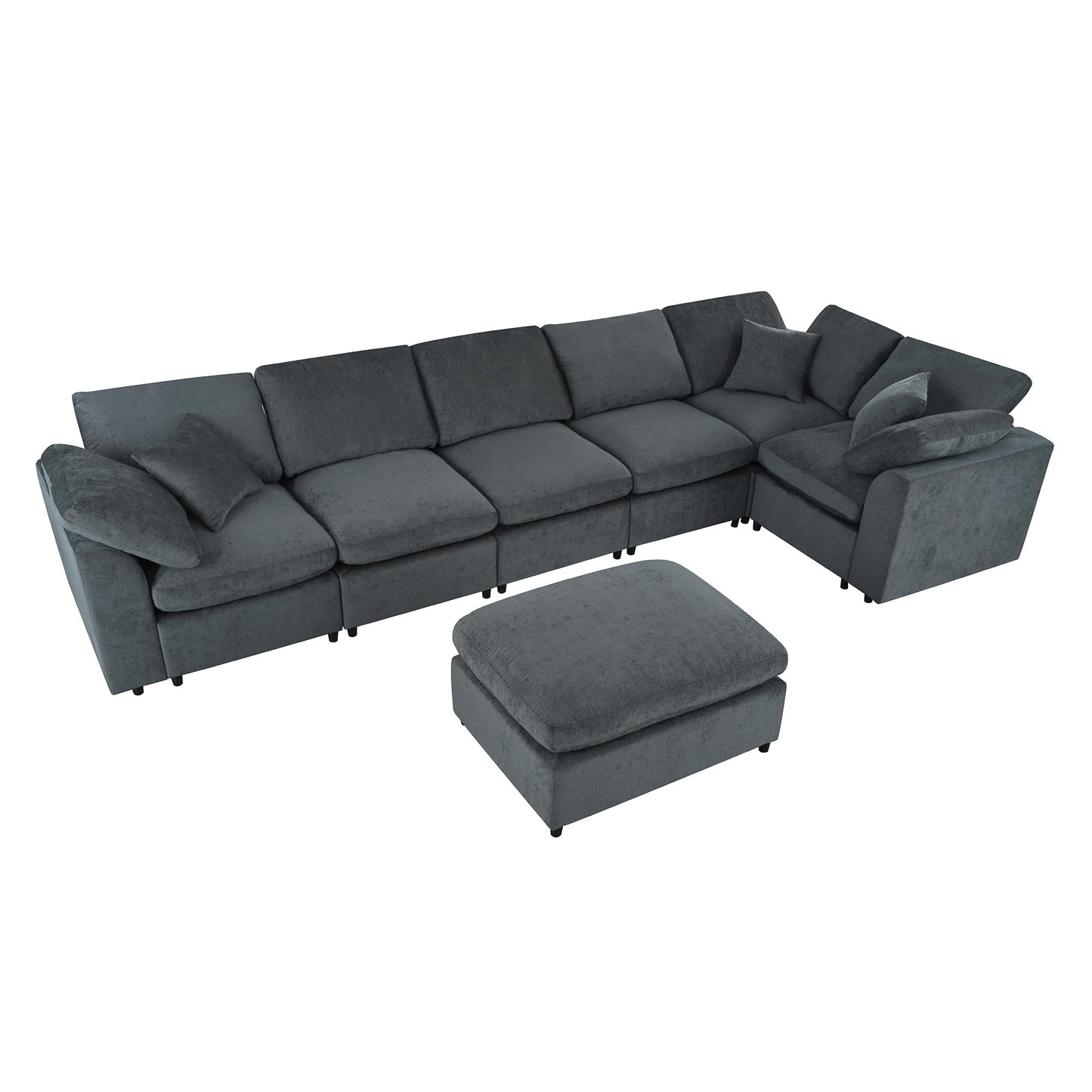 124.8" W Modular Sectional Sofa L Shaped Modern Couch with Ottoman, Deep Seat and Wide Chaise for Living Room, Gray