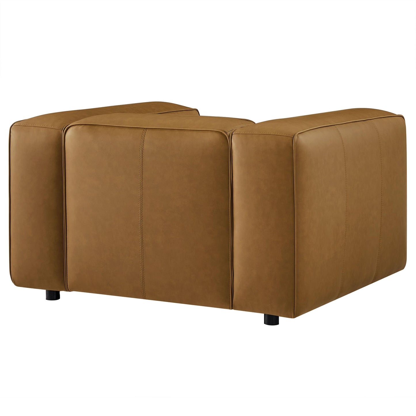 Modway Auren Vegan Leather Modular Armchair in Camel - Faux Leather Club Chair - Mid Century Modern Single Sofa Chair - Oversized PU Leather Accent Chair for Living Room or Apartment