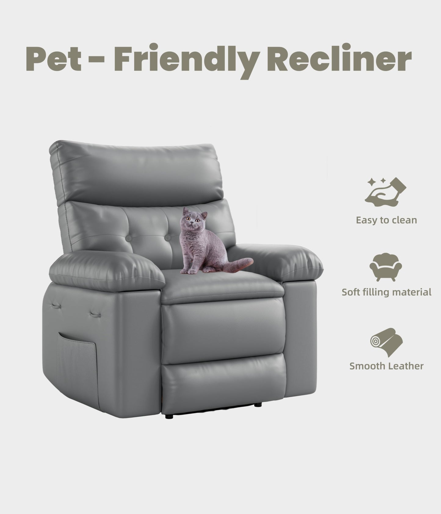 GarveeHome Oversized Recliner Chair, 27" Extra Wide Manual Recliner with Heat and Massage, 400lbs Heavy Duty PU Leather Single Sofa, Large Lazy Chair for Big and Tall Adults, Living Room & Bedroom