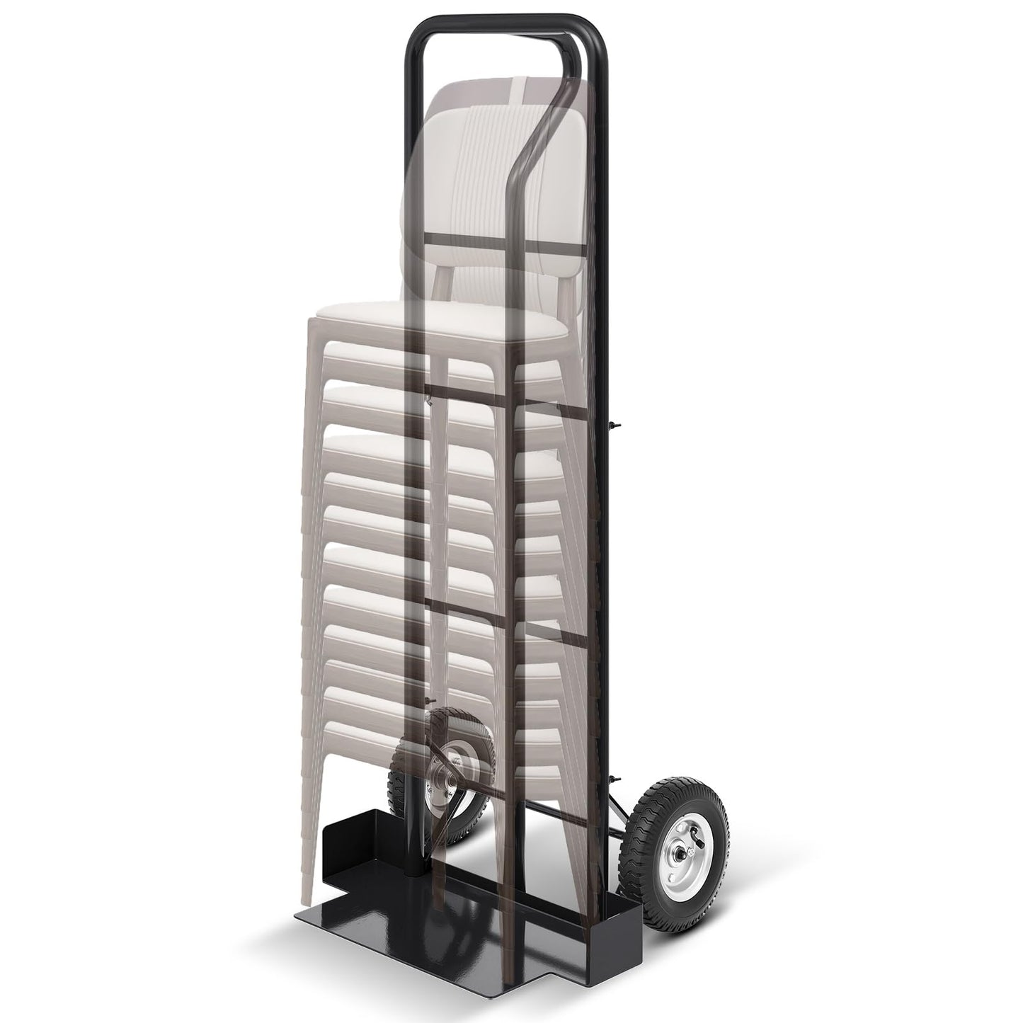 Datanly 52'' x 22'' x 18'' Heavy Duty Stack Chair Dolly Banquet Chair Dolly Cart Holds 7 Chairs Oversized Rubber Wheels for Easy to Load and Unload for Party Event Rental Furniture (Black)