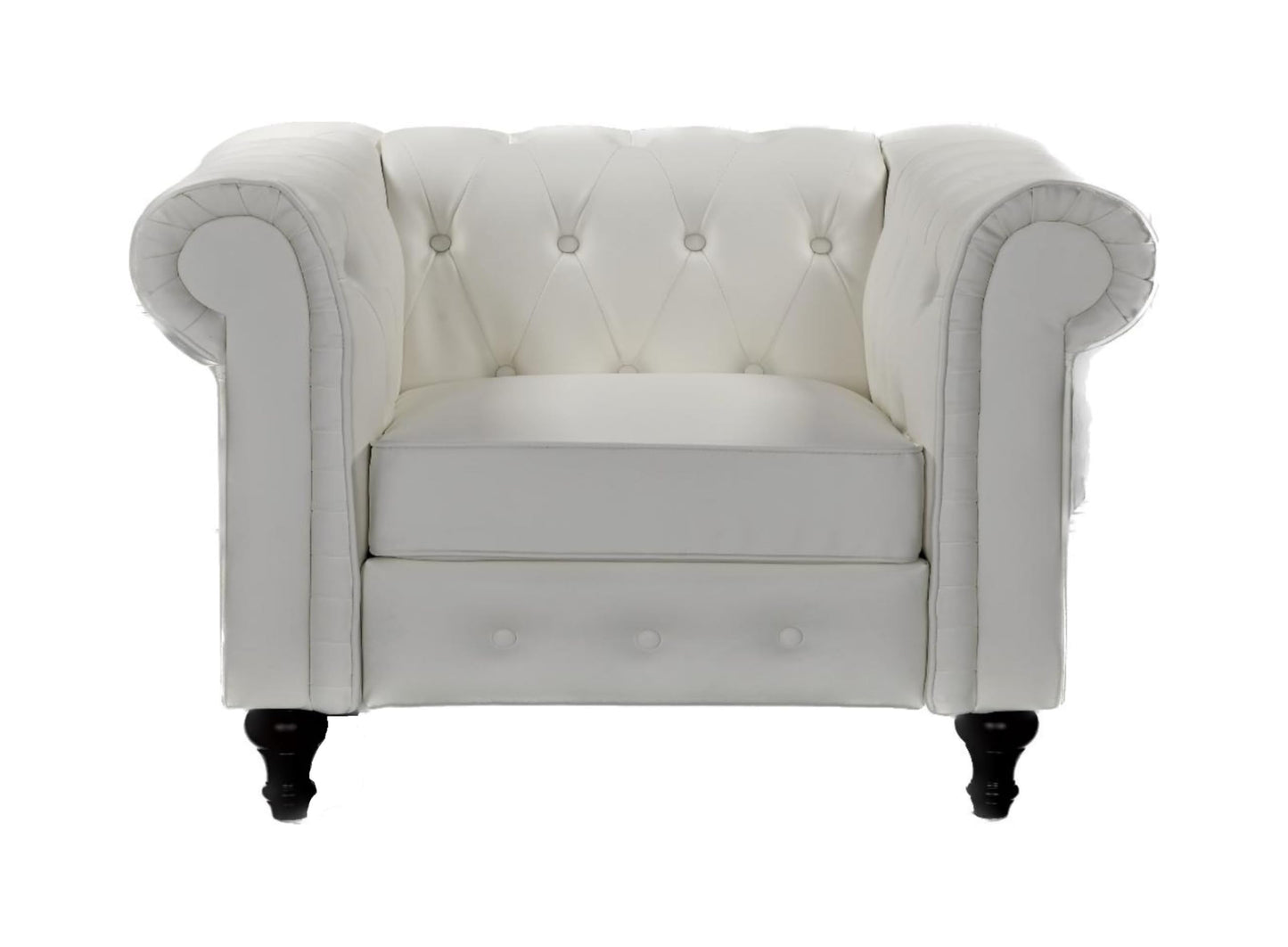 Container Furniture Velora Faux Leather Chesterfield Sofa for Living Room, Apartment or Office, Mid Century Modern Arm Chair for Small Spaces, 40" W, White