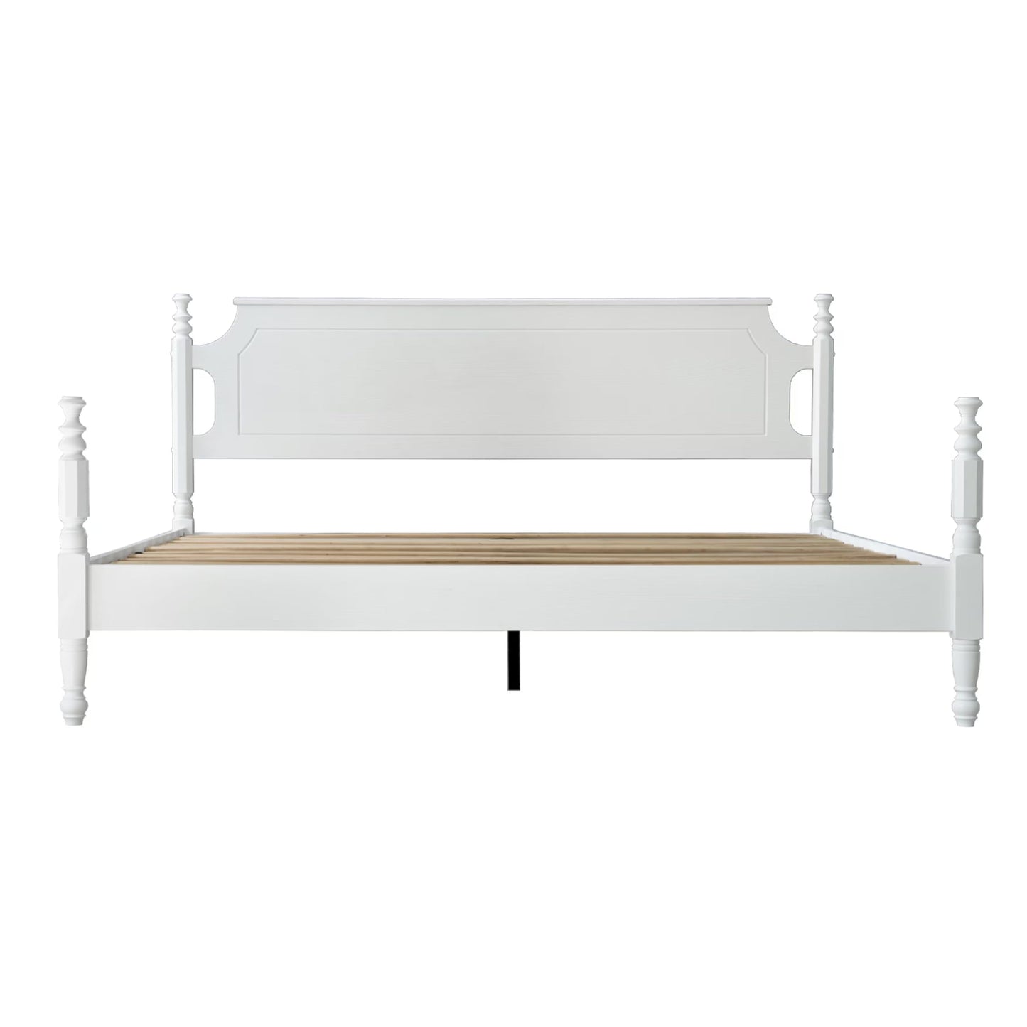 Solid Wood King Size Platform Bed Frame, A Headboard & Footboard, Under Bed Storage, 12 Strong Slats with Center Metal Legs, Anti-Noise & Slip-Free, No Box Spring Needed, Pure White Finish, ROK-39