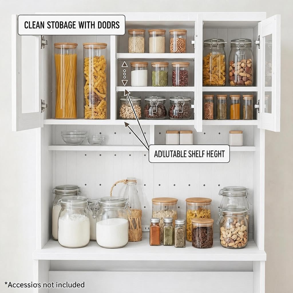 Garvee 71.5" Kitchen Cabinet with Trash Can Storage, Kitchen Trash Can Cabinet with Microwave Stand, 35.4" Wide Kitchen Pantry with Garbage Storage for Dining Room