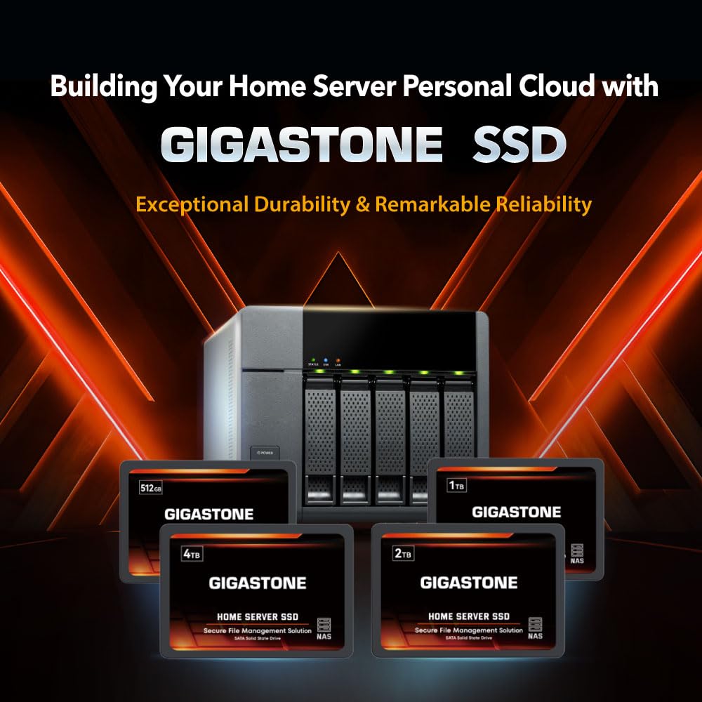 Gigastone 【NAS Certified】 2TB Home Server SSD Up to 550MB/s TLC Flash with SLC Caching 24/7 Reliable for Gaming/PC/NAS SSD 3-Year Warranty 2.5" SATA Internal Solid State Drives RAID Disk