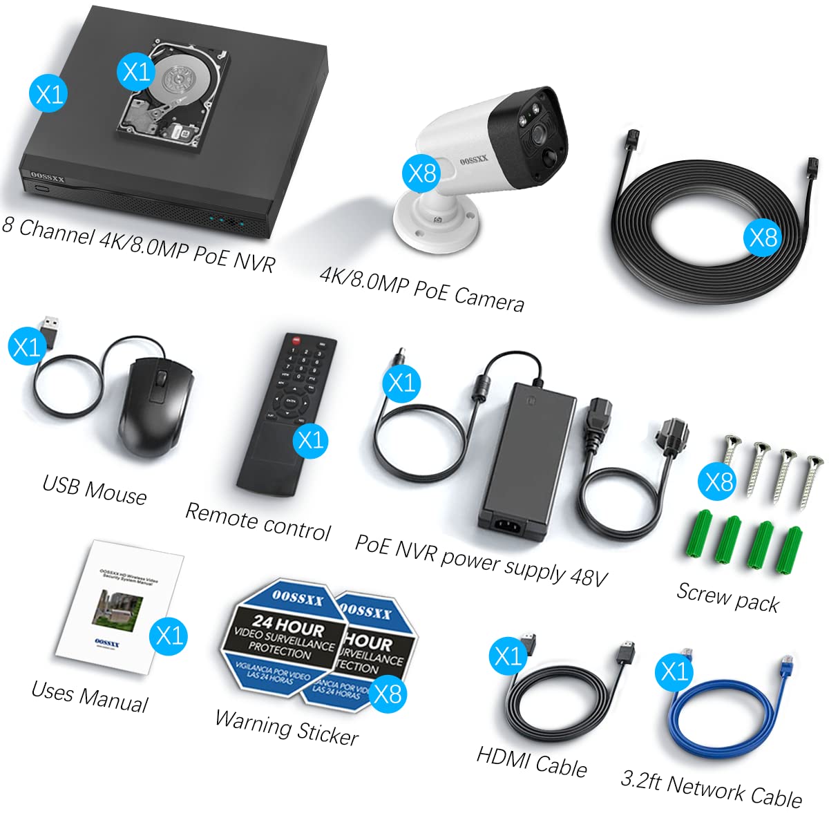 (2026 Update) 4K POE Security Camera System, 8CH NVR with 8 Wired 4K Bullet Cameras, 130° Wide Angle, AI Human Detection, PIR Sensor, Two-Way Audio, IP66 Waterproof, 4TB HDD, Free App No Monthly Fee