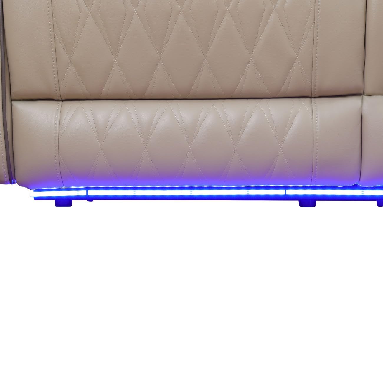 UOCFYK Reclining Sectional, Power Sectional Couch, Leather Sofa Set for Living Room, Comfy Home Theater Seating with USB 2.0 Charging Ports, LED Light Strips, Fold-Down Table & Cupholders (Beige)