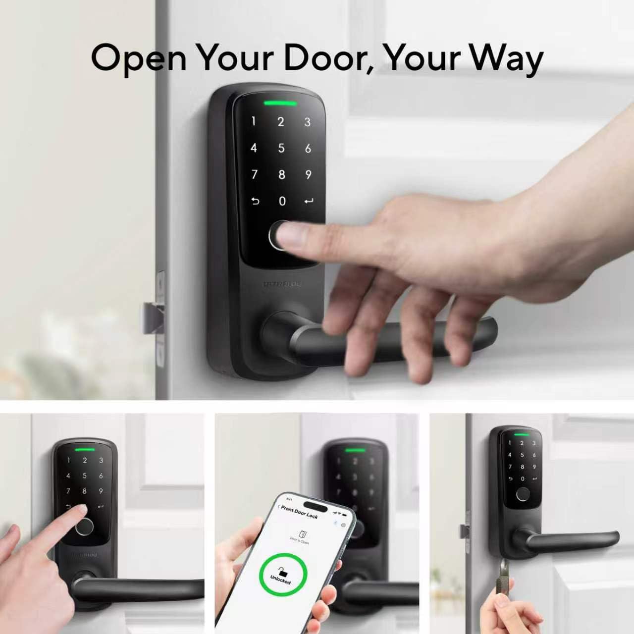 ULTRALOQ Latch 5 Smart Lock, World's First WiFi Smart Lever Lock, Auto-Lock, Touchscreen Digital Keypad, Fingerprint Door Handle for Home Front Door, Rental, Office, App Remote Control, Black