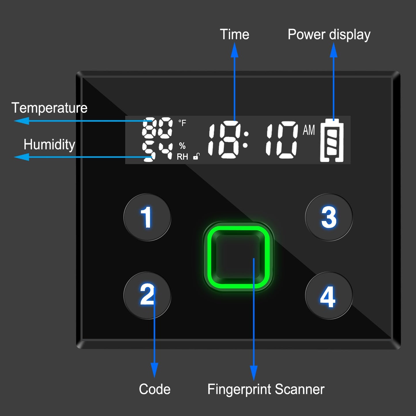 Biometric Slider Handgun Gun Safe with LCD Screen of Temp Humidity Time for Nightstand, Desk, Bed Side, Wall, Truck