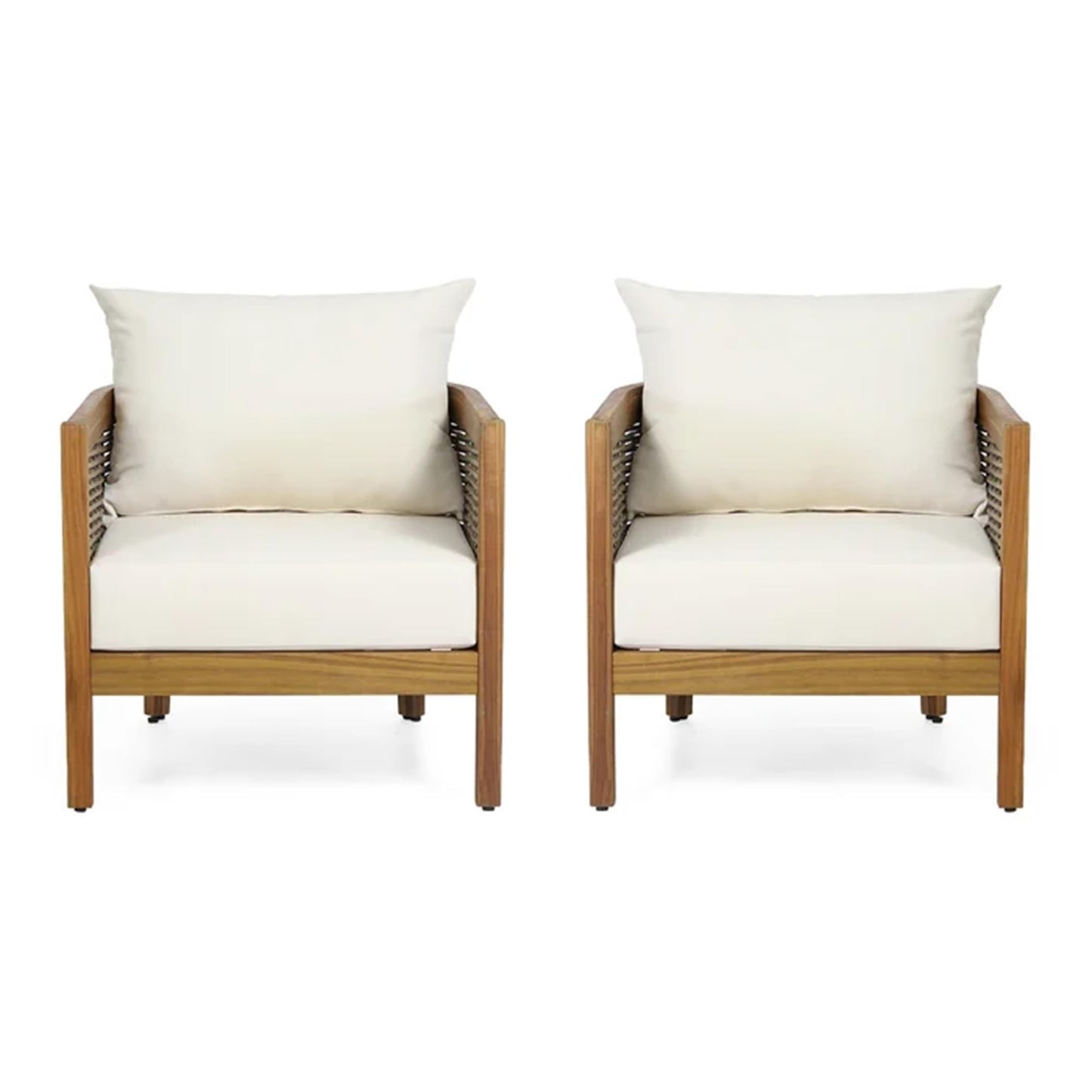 Merax Set of 2 Outdoor Acacia Wood Wicker Club Chair with Cushion,Patio Furniture Conversation Seat for Backyard