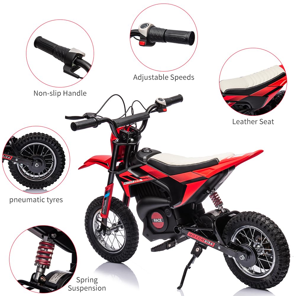 24V Electric Dirt Bike for Kids - 13.6MPH Fast Speed Motorcycle for Kids with 250w Motor and Air-Filled Tires