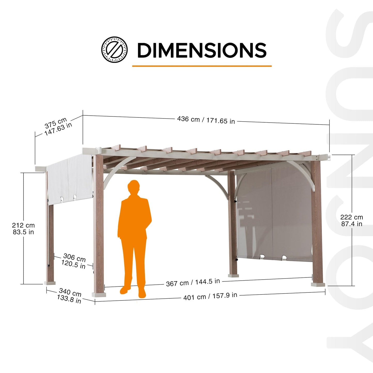 Sunjoy Outdoor Pergola 12 x 14 ft. with Adjustable Sun Shade Canopy for Backyard and Garden Shade, Patio Modern White Steel Frame Grape Trellis Pergolas, Light Gray by SummerCove