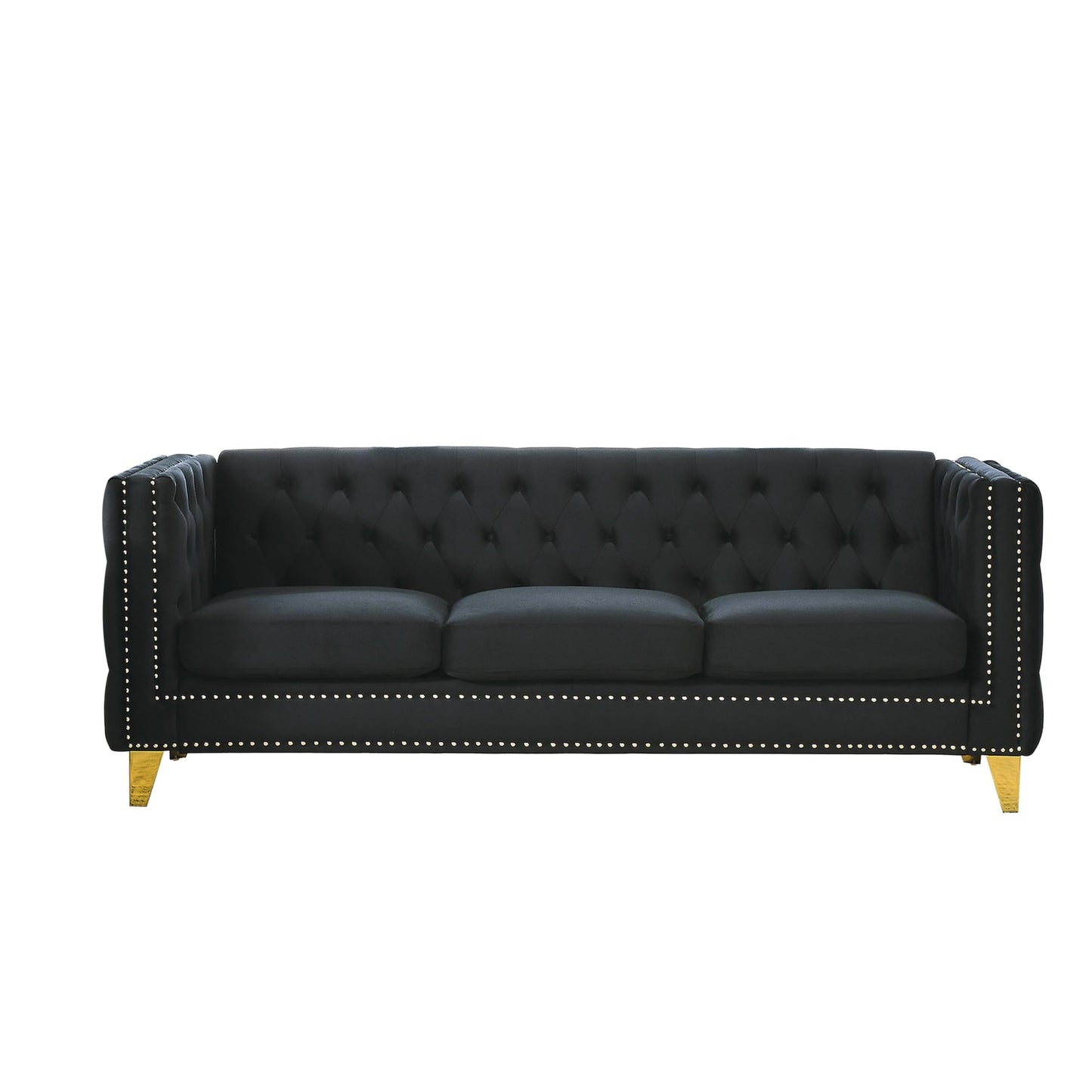 KEIKI Tufted Velvet 3+2 Seat Sofa Couch for Living Room, Buttons Tufted Square Arm Couch for Home Apartment, Black