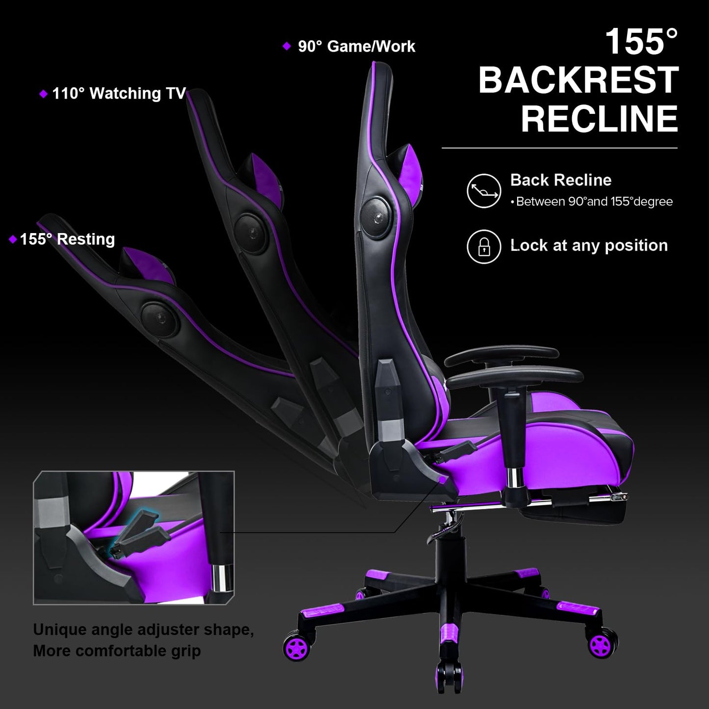 GTPLAYER Gaming Chair with Footrest Speakers Video Game Chair Bluetooth Music Heavy Duty Ergonomic Computer Office Desk Chair