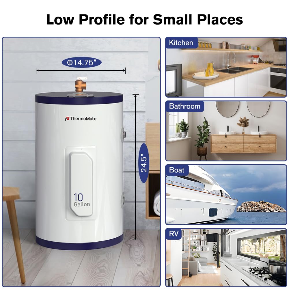 Thermomate Tank Water Heater - 10 Gallon Point of Use Hot Water Heater, 120V 1500W, Adjustable Thermostat, UL Listed (ES1000)