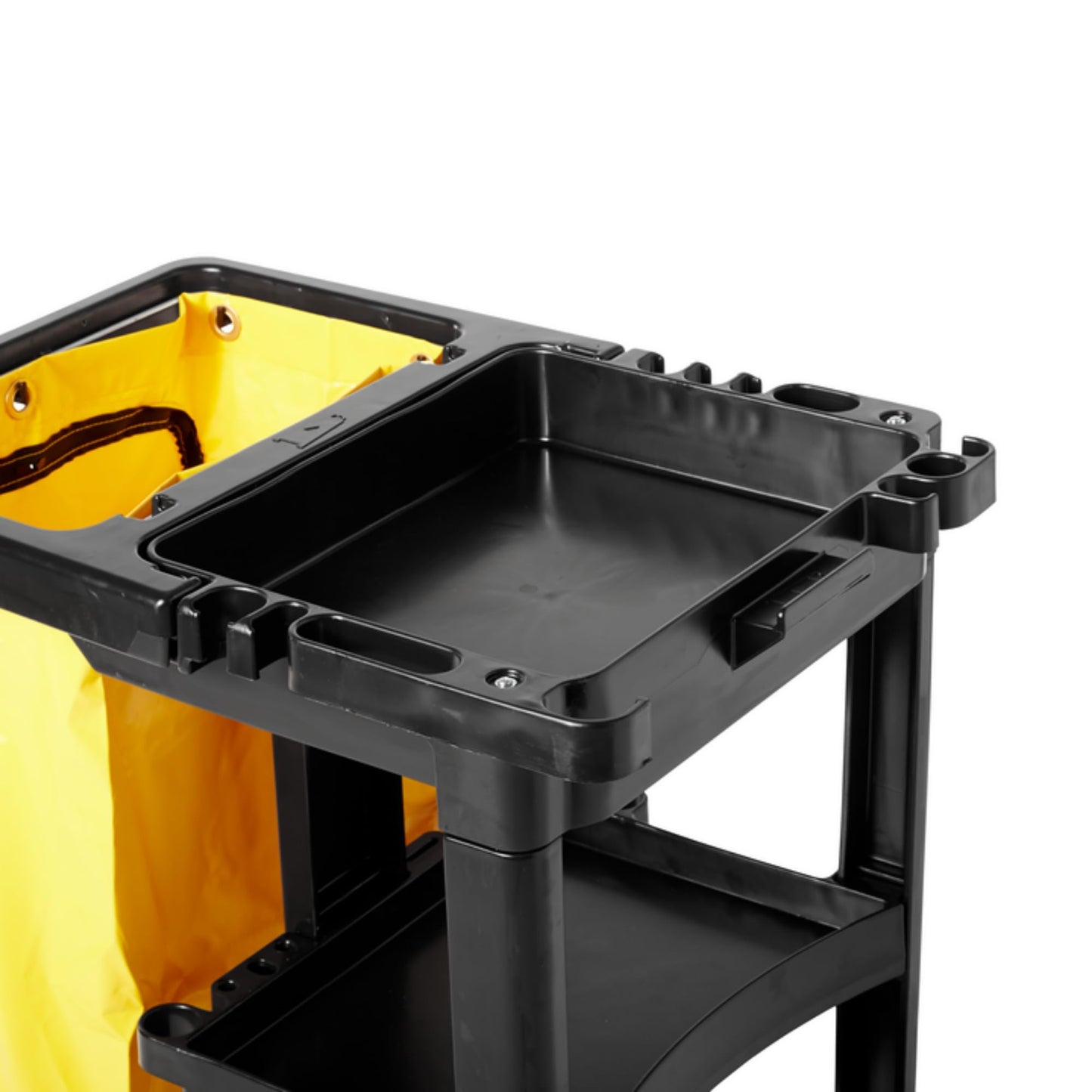 Rubbermaid Commercial Traditional Janitorial 3-Shelf Cleaning Cart, Wheeled with Zippered Yellow Vinyl Bag, for Business/School/Office/Janatorial Cleaning