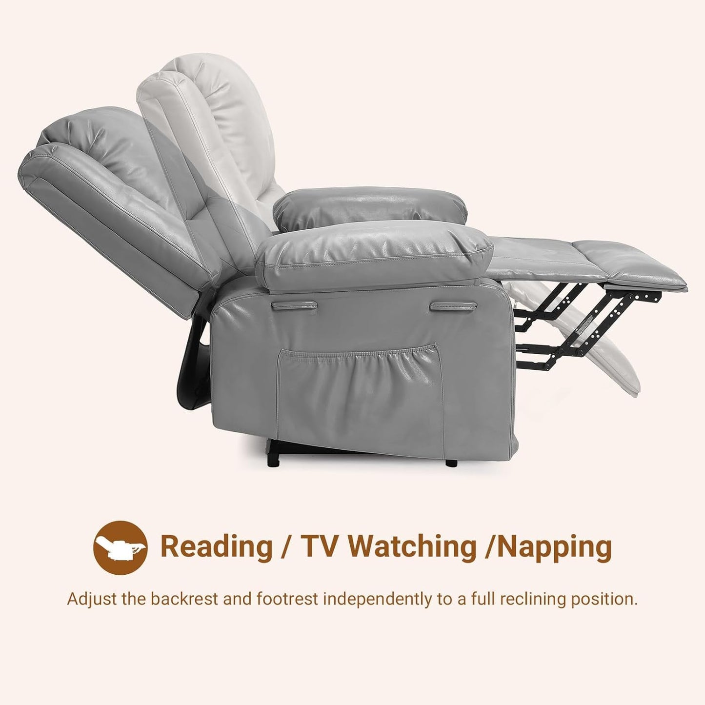 PeacefulHues PU Leather Power Lift Recliner Chair for Elderly,160°Adjustable Electric Reclining Sofa with Massage and Heat for Living Room/Bedroom,Grey