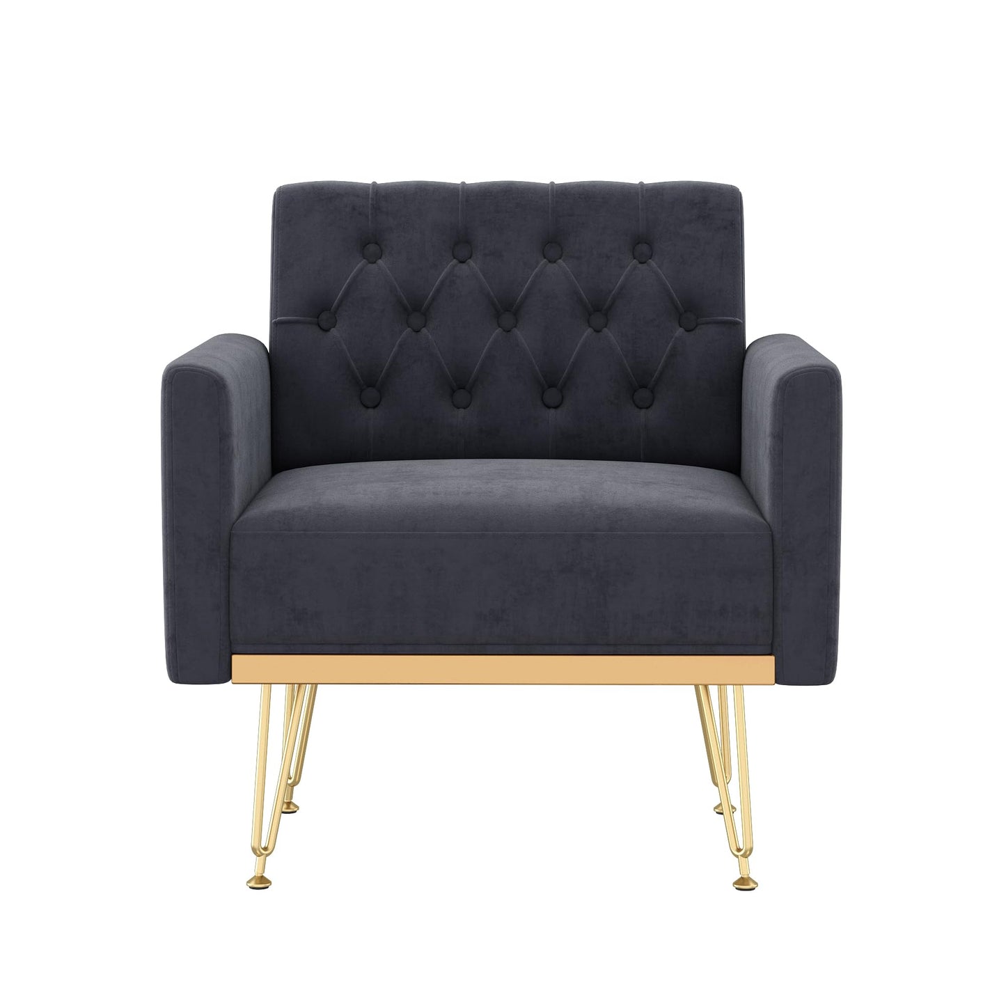 KEIKI Cute Velvet Accent Chair, 31 Inch Modern Tufted Upholstered Armchair with Metal Leg, Comfortable Single Sofa Side Reading Chairs, Comfy Arm Chair for Bedroom Living Room, Easy Assembly, Black