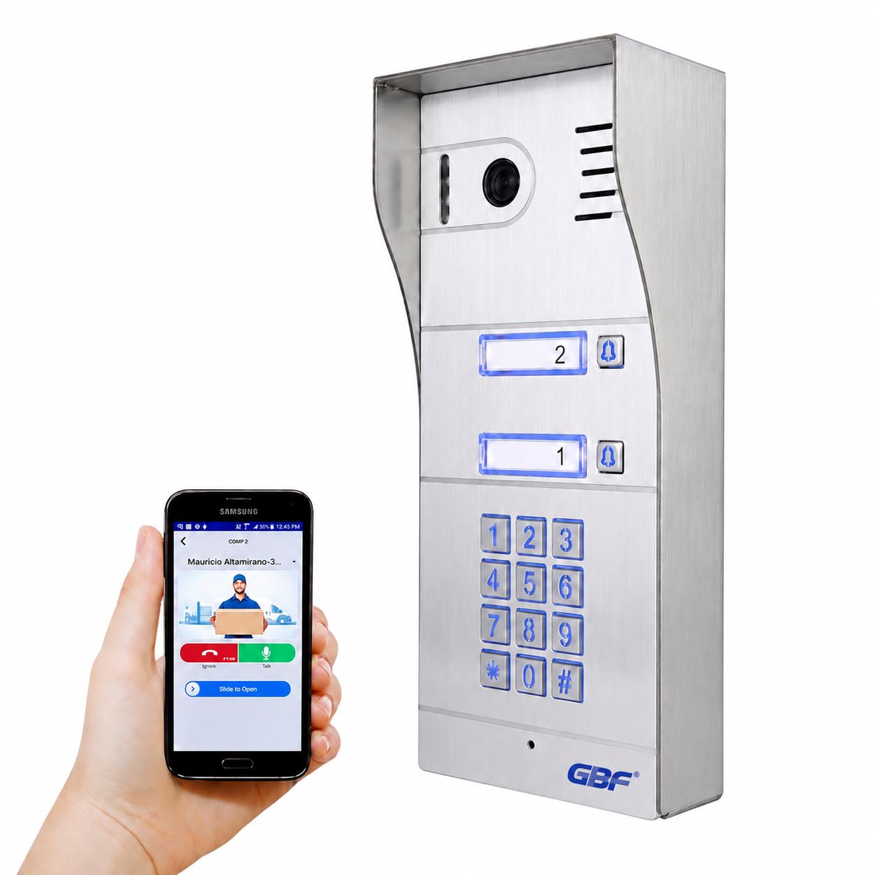 GBF Smart Full IP Video Door Station/Smart Video Intercom System for 2 Unit Apartment (GBF-PL963PM2U-POE)- 1080P Camera, Built in POE, Control Two Locks remotely