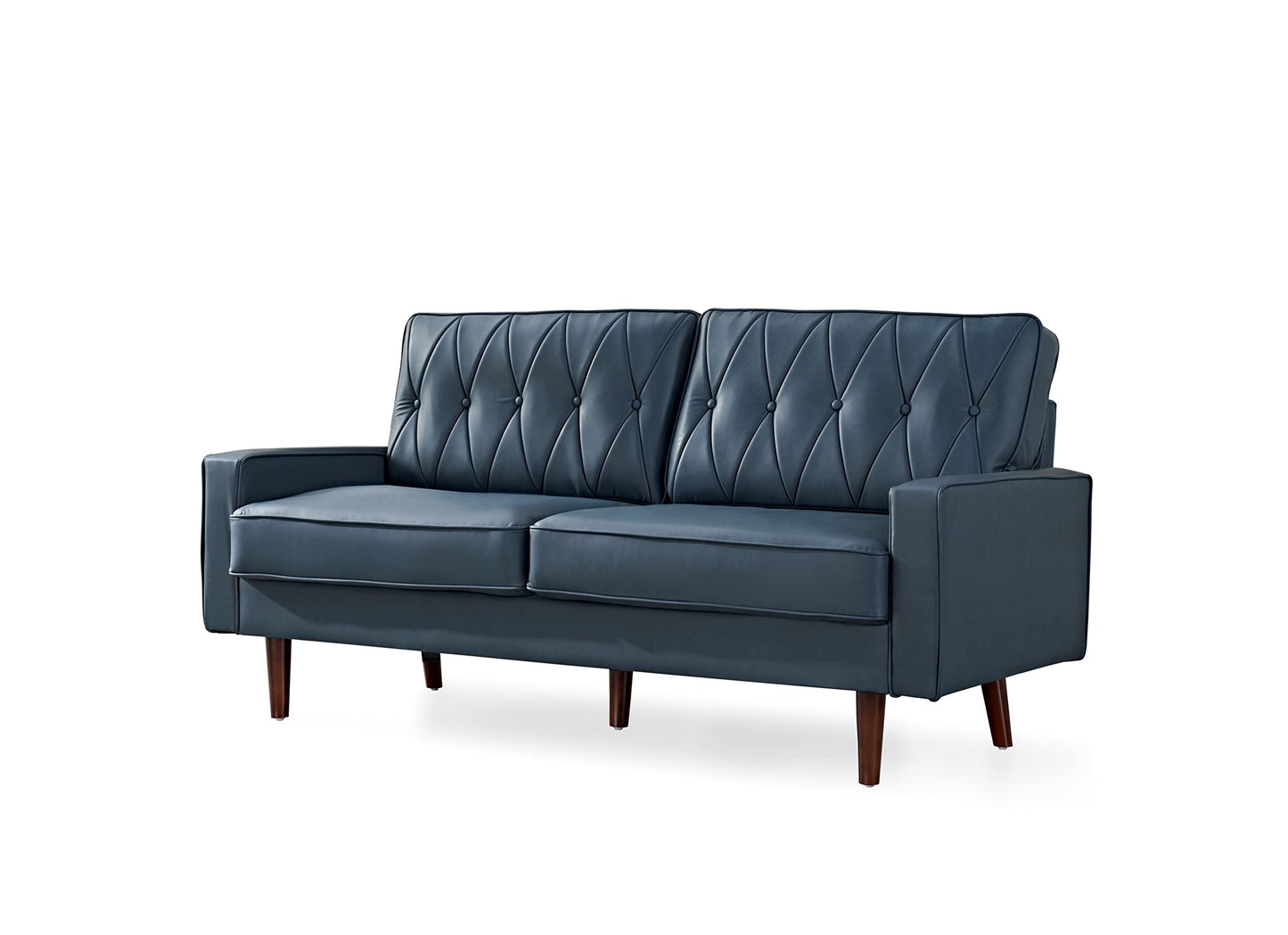Container Furniture Modern Style Faux Leather Sofa with Elegant Round Tapered Legs and Button Tufted Backrest Perfect for Living Room, Bedroom or Home Office, 69.3’’ Wide, Blue