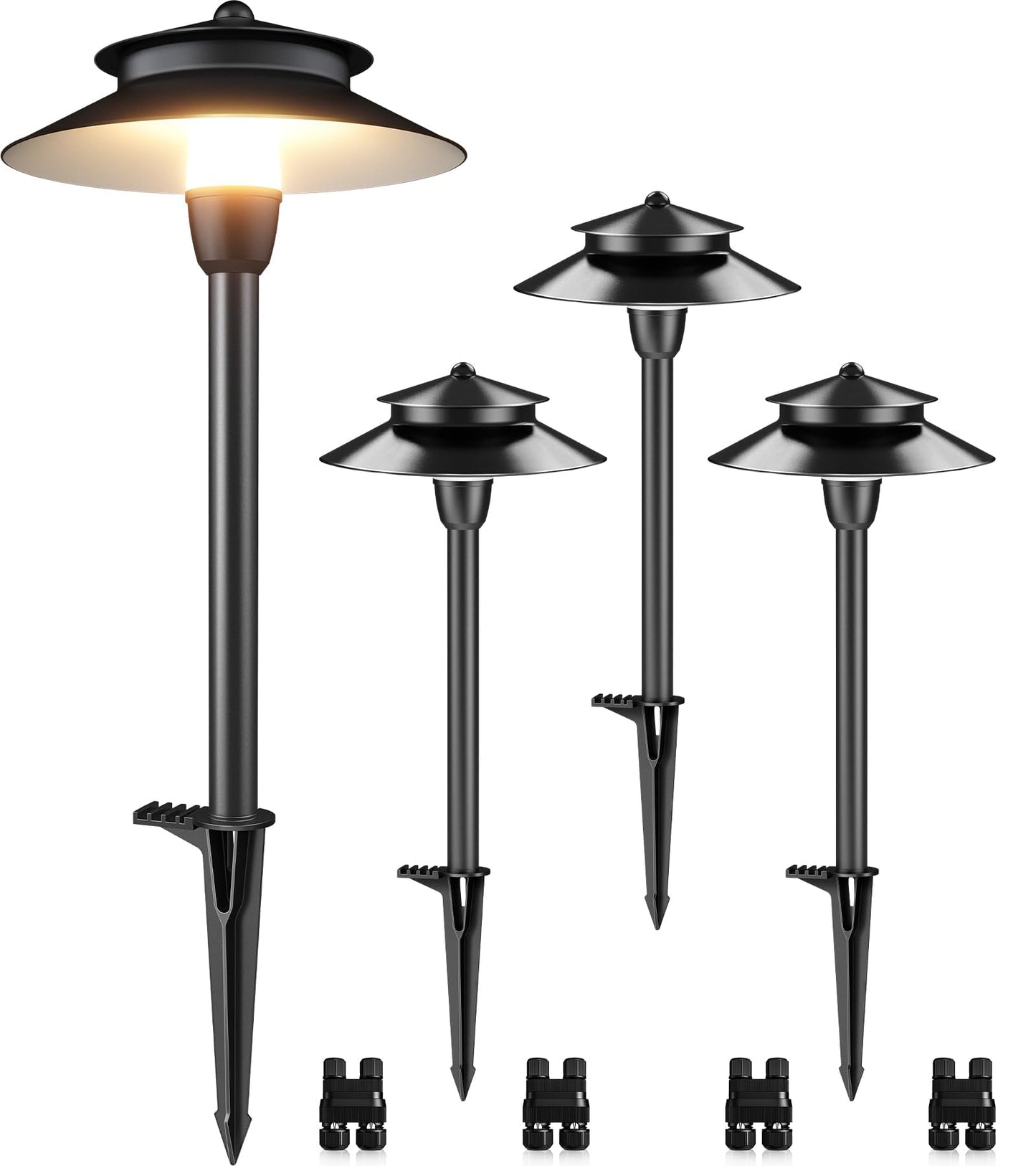 SUNVIE Low Voltage Pathway Lights 3000K LED, 7.1inx7.1inx21in, Black, Cast-aluminum, Model LSDWB0304C, 4 Pack