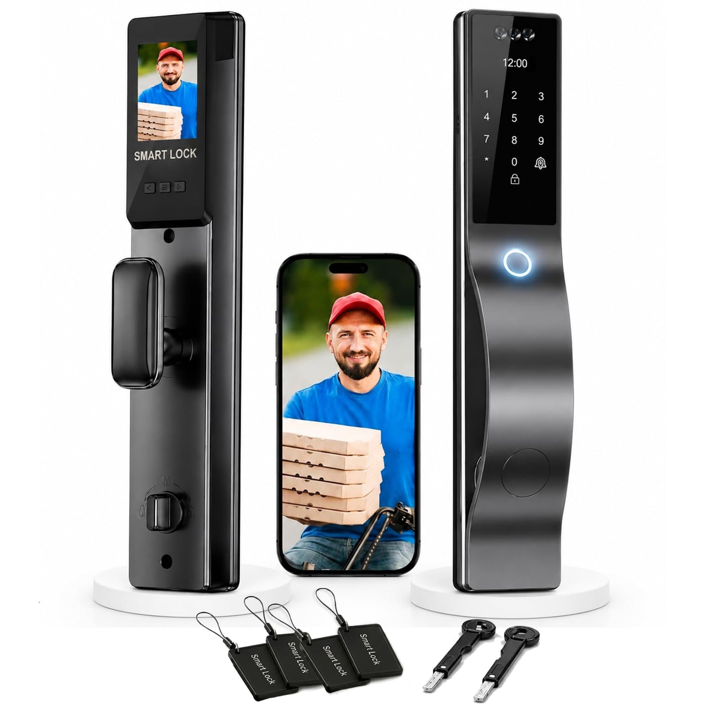 Smart Door Lock with Camera: 3D Face Recognition, Keyless Door Lock with Biometric Fingerprint, Passcode, IC Card, Mechanical Key, Doorbell, Video Intercom, WiShome App, Auto-Lock, Front Door Lock