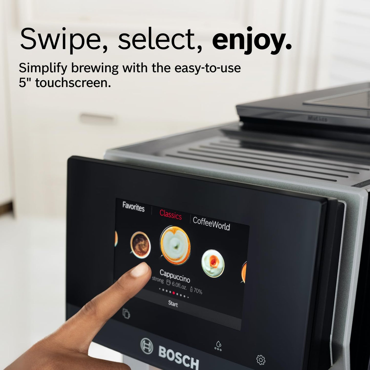 Bosch Fully Automatic Coffee and Espresso Machine - 36 Drinks, Double Cup Barista Style Super Coffee Maker - Touchscreen, Large Bean Capacity - Easy Clean, Maintenance - Silver - TQU60307