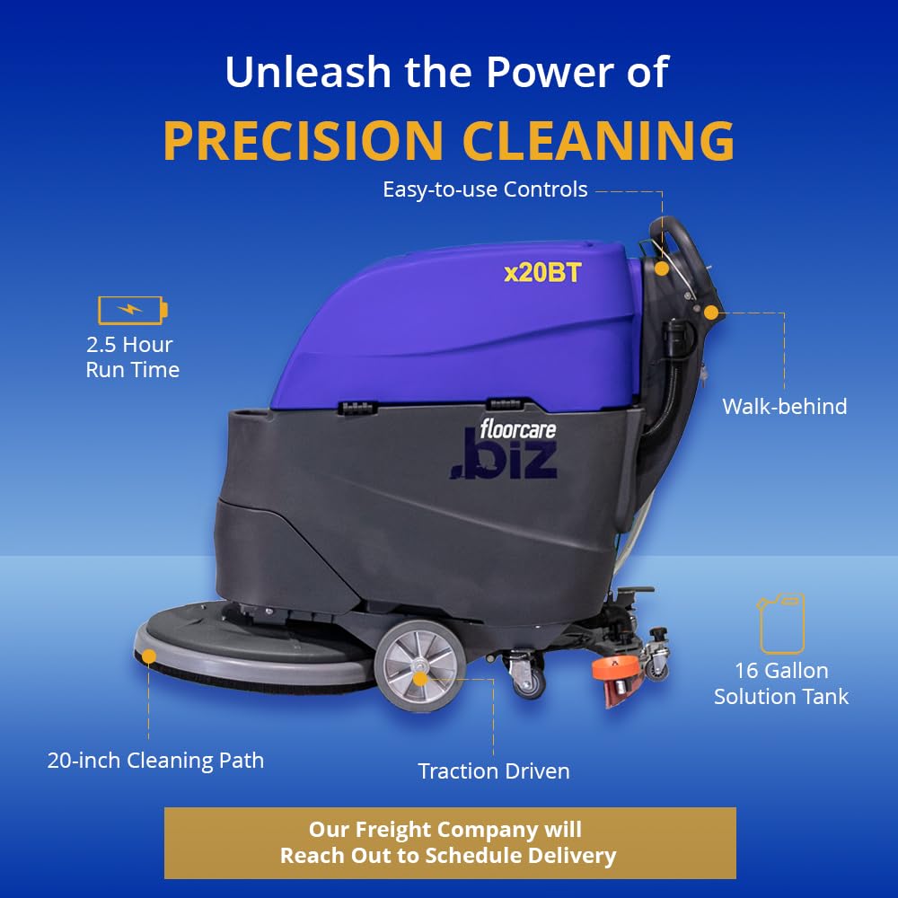 USA-CLEAN X20BT Traction Driven Auto Scrubber Machine Walk Behind - 20 inches (500mm) Cleaning Path - Two 12V AGM batteries - Rugged Brush - User-Friendly - Commercial Floor Cleaning Machines