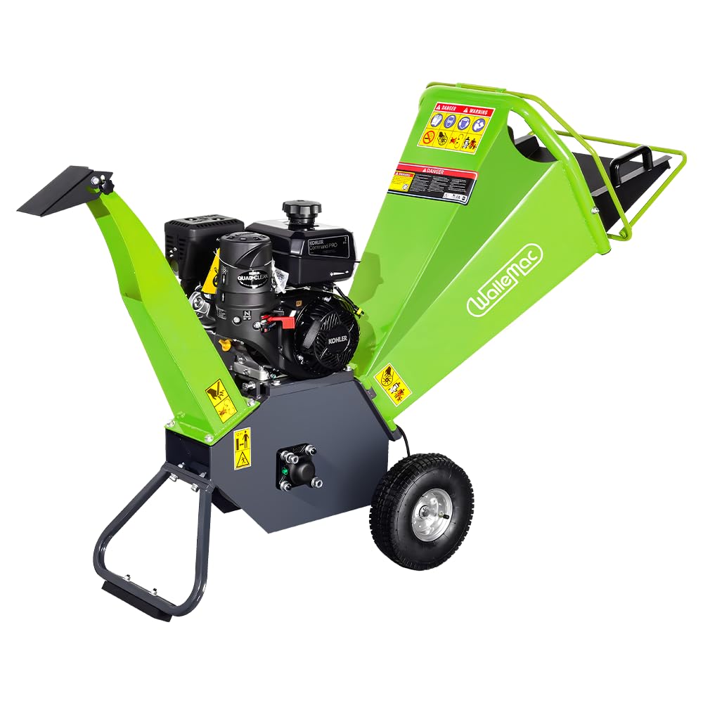Wallemac 4” inch 208CC 6.5HP Gas Powered Wood Chipper Shredder Mulcher Heavy Duty Leaf Branch Chipper B&S Engine EPA Certified with Emergency Stop Button