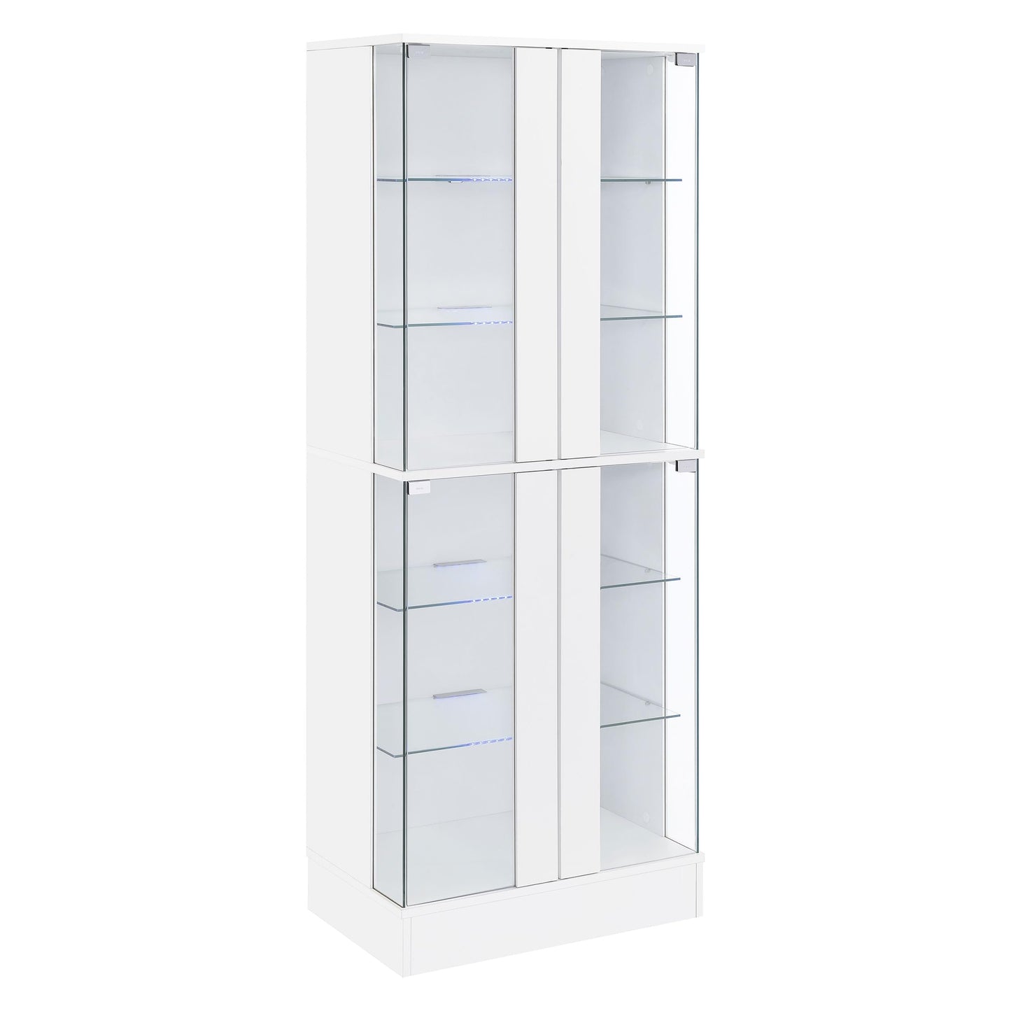 Coaster Home Furnishings - Cabra - 4-Door LED Curio Cabinet with Engineered Wood and Tempered Glass Shelves - Living Room - White High Gloss - 950397