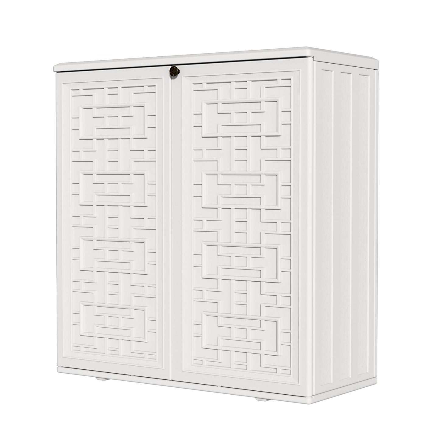HOMSPARK Indoor/Outdoor Storage Cabinet with Doors and Shelf, 34”x15”x36” HDPE Plastic Storage Box Waterproof for Patio, Garden, Balcony, Multi-Purpose for Daily Tools, White
