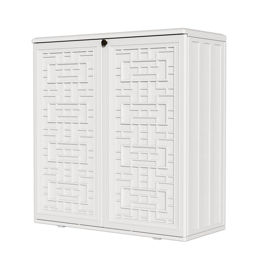 HOMSPARK Indoor/Outdoor Storage Cabinet with Doors and Shelf, 34”x15”x36” HDPE Plastic Storage Box Waterproof for Patio, Garden, Balcony, Multi-Purpose for Daily Tools, White